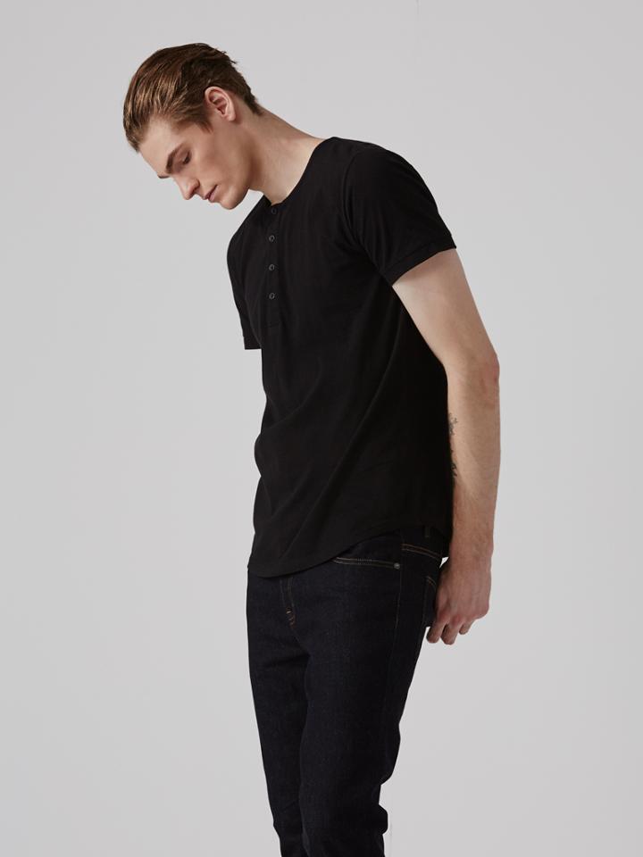 Frank + Oak Cotton-jersey Henley In Black