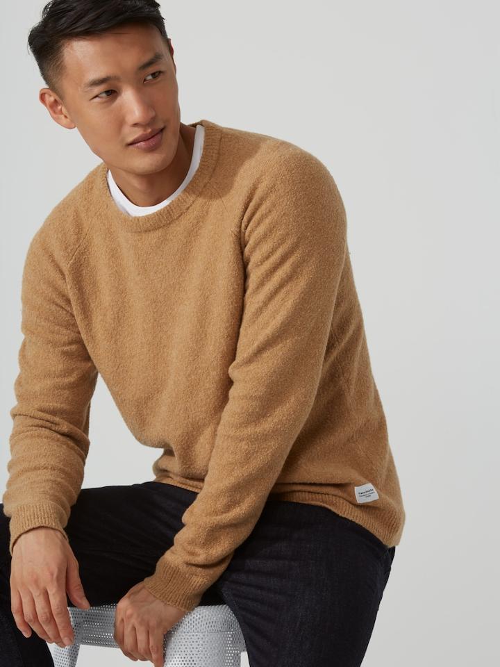 Frank + Oak Winter-boucl Raglan Sweater In Camel