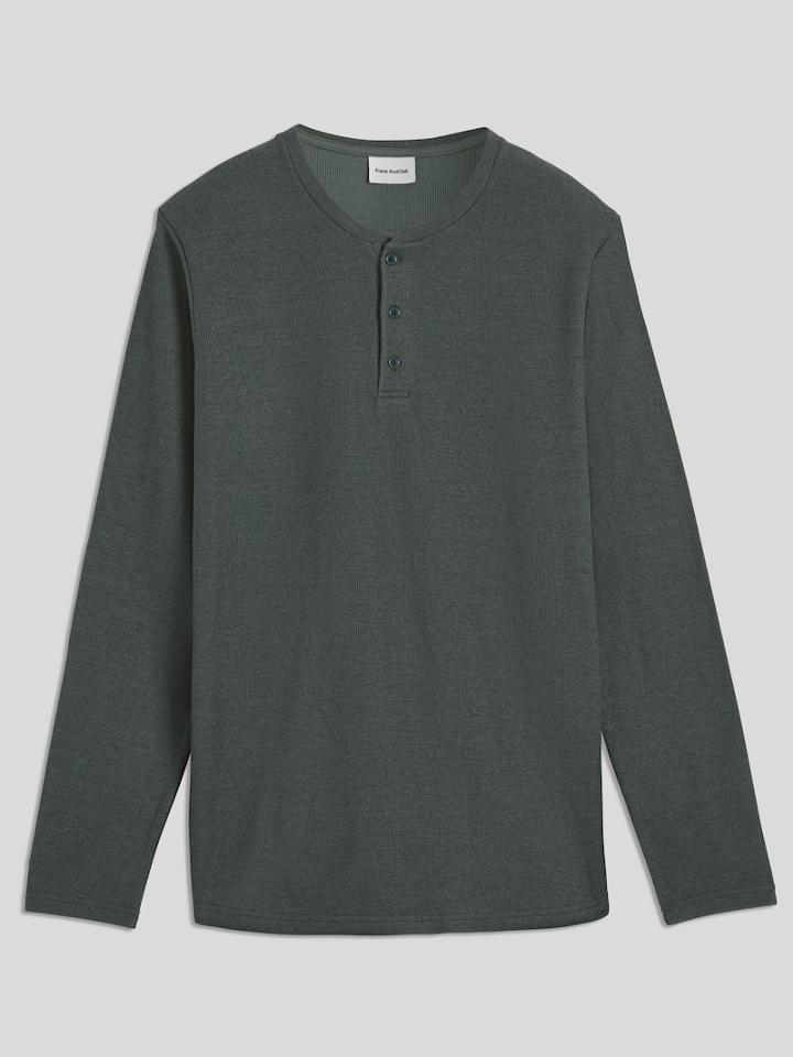 Frank + Oak Textured-knit Cotton-blend Henley In Mixed Green