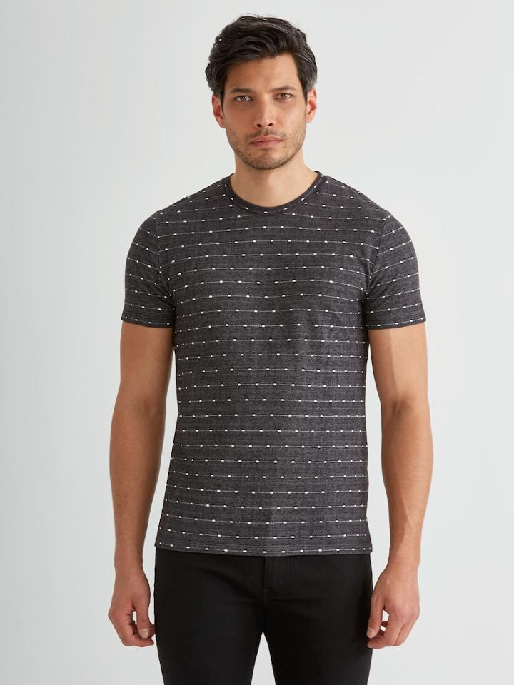 Frank + Oak Jacquard Dotted Crewneck Jersey Tee In True Black