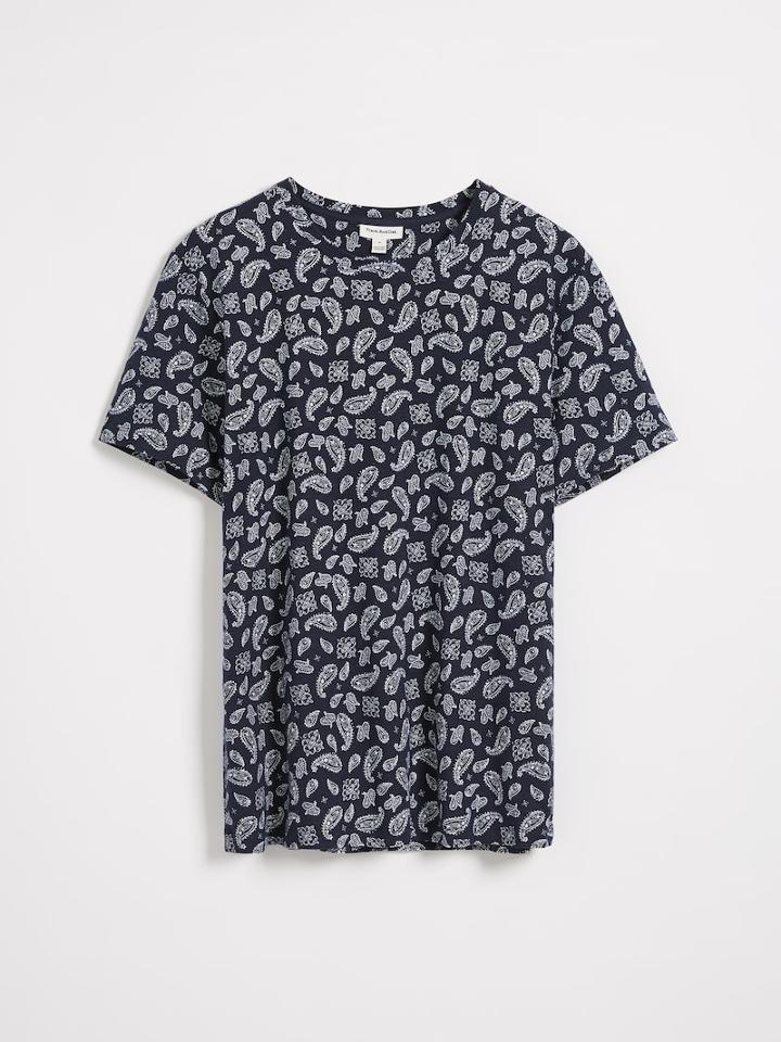 Frank + Oak Classic Slub Cotton T-shirt- Paisley Navy