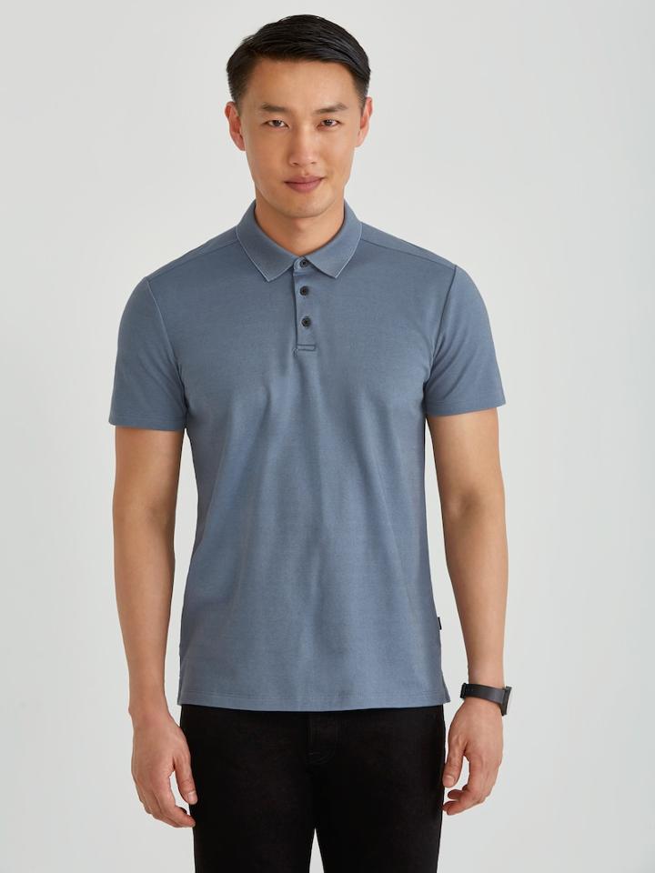 Frank + Oak Piqu Polo In Infinity Blue Heather