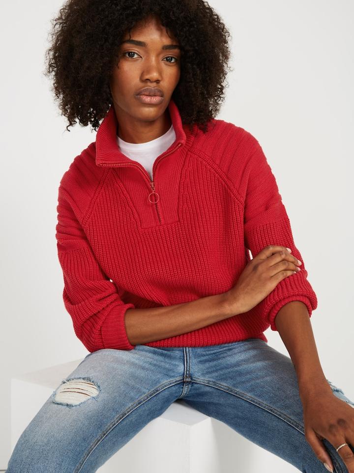 Frank + Oak Half-zip Mock Neck Sweater - Goji Berry