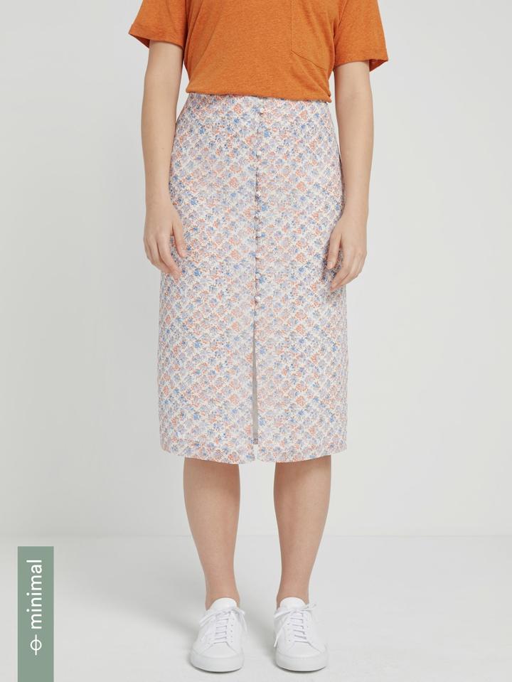 Frank + Oak Button-down Floral-print Pencil Skirt In Blue