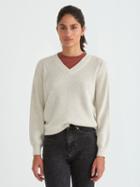 Frank + Oak Off-shoulder Cotton V-neck Sweater In Stone Heather