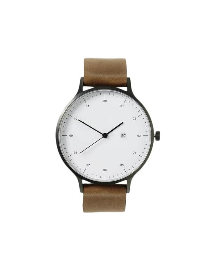 Frank + Oak Instrmnt Silver & Tan Leather Strap Watch