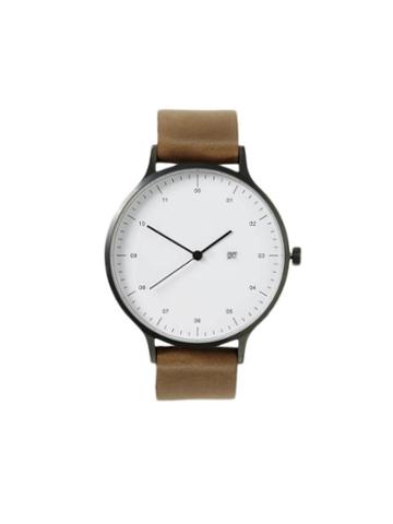 Frank + Oak Instrmnt Silver & Tan Leather Strap Watch