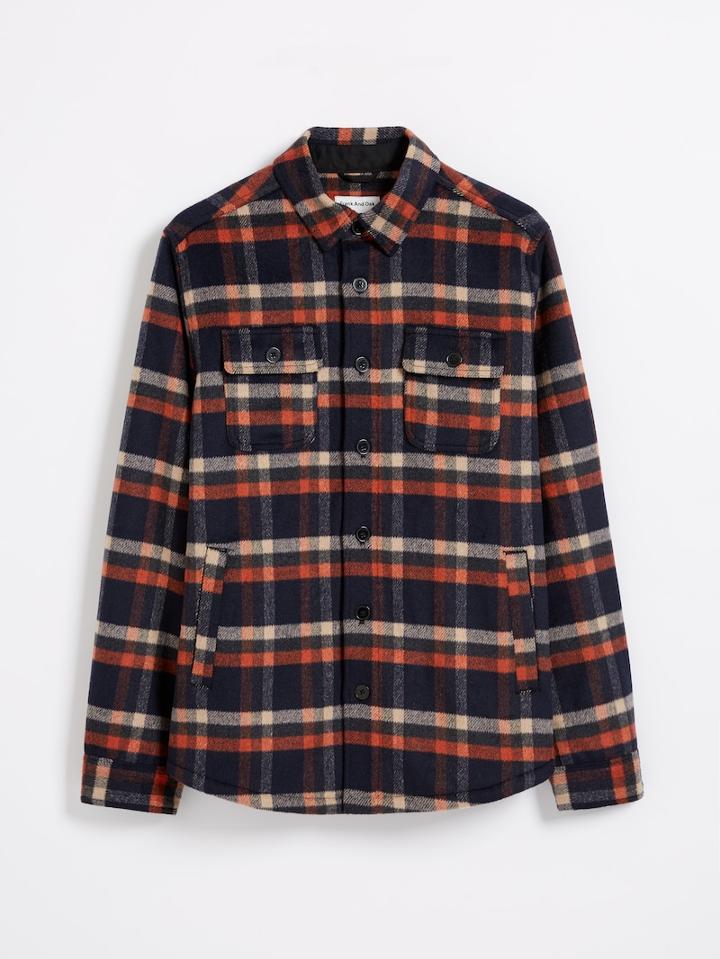 Frank + Oak Sherpa Lined Wool-blend Shirt-jacket - Navy/orange-red Plaid