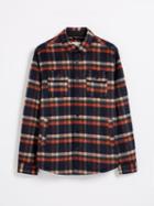 Frank + Oak Sherpa Lined Wool-blend Shirt-jacket - Navy/orange-red Plaid
