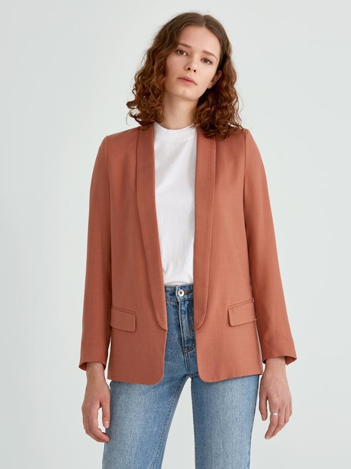 Frank + Oak Textured Tencel Open Blazer In True Black