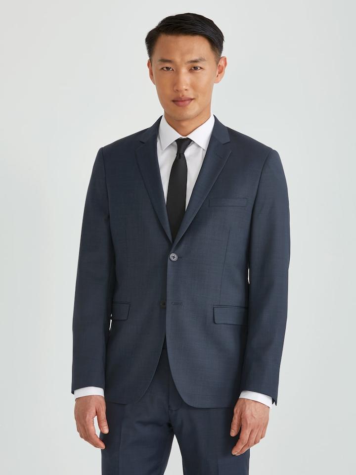 Frank + Oak The Laurier Sharkskin Stretch-wool Suit Jacket In Navy