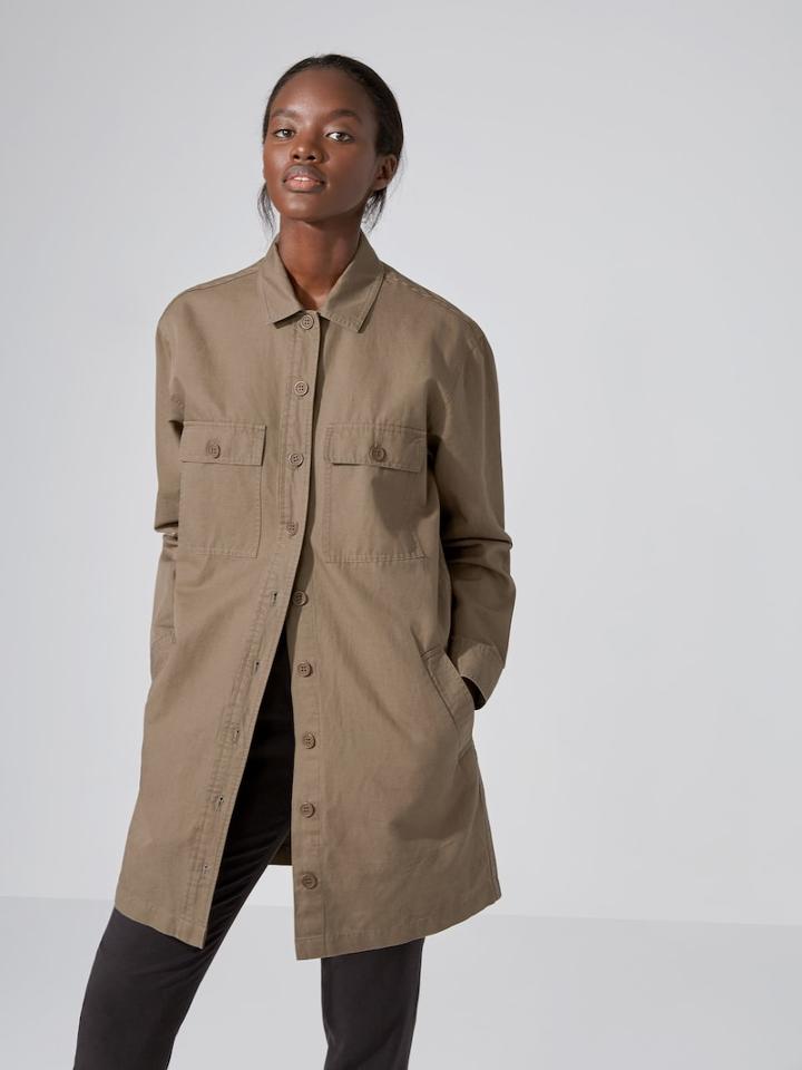 Frank + Oak Long Cotton-linen Overshirt In Olive