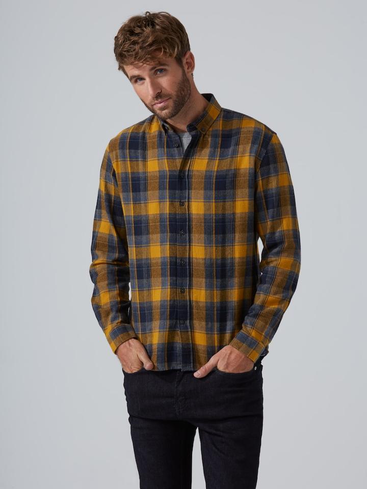 Frank + Oak Plaid Flannel Shirt In Harvest Gold