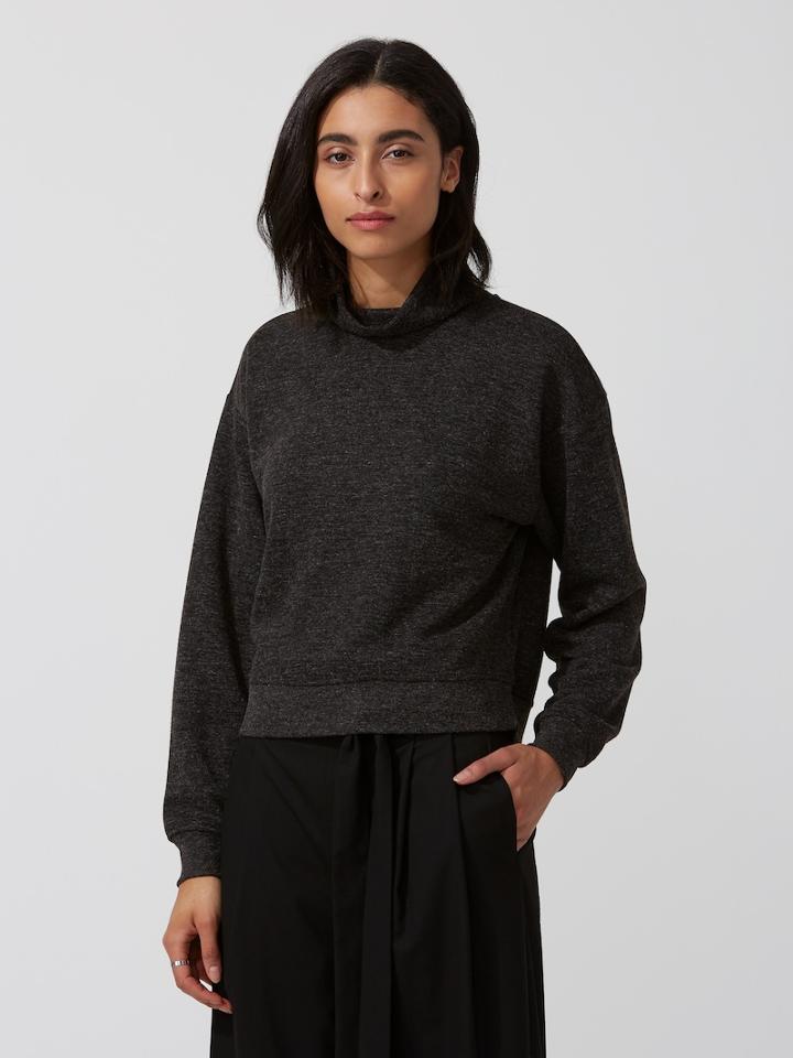 Frank + Oak Heavy-fleece Mock-neck Sweatshirt In Carbon Heather