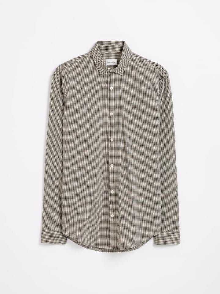 Frank + Oak Poplin Pepita Mini Check Shirt - Chocolate
