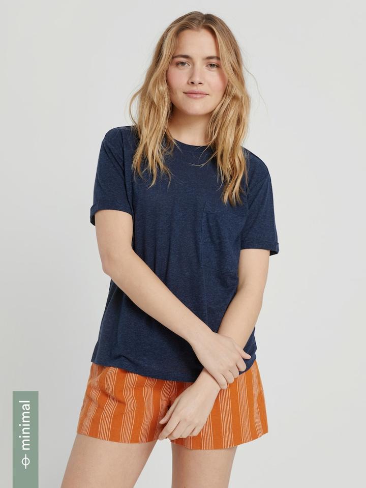 Frank + Oak Boxy Linen And Tencellyocell Tee In Dark Navy
