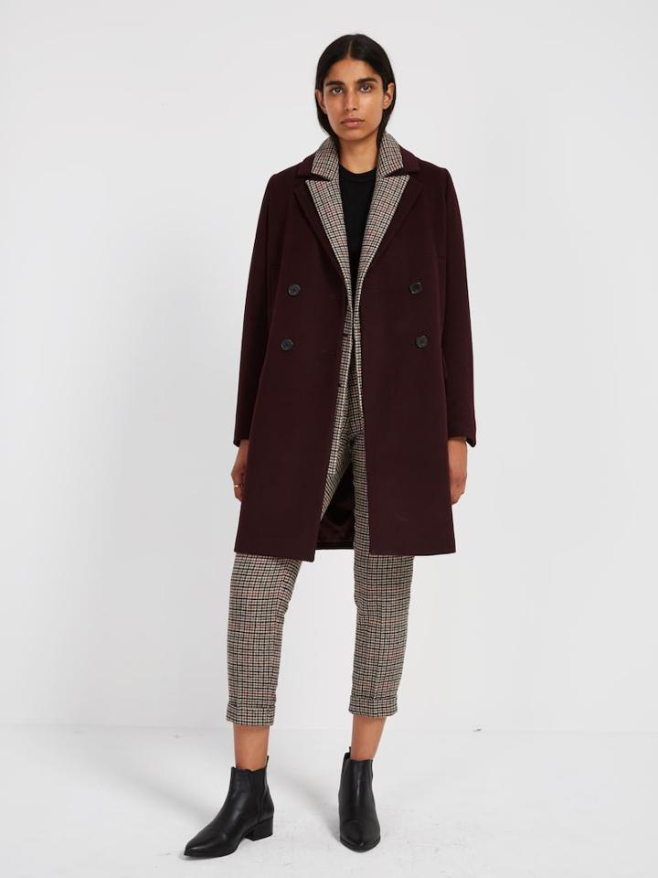 Frank + Oak Double-breasted Cocoon Coat - Deep Plum