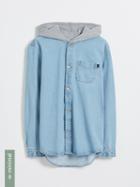 Frank + Oak Organic Cotton Denim Overshirt With Hoodie - Light Blue