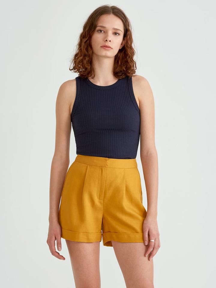 Frank + Oak Slim Fit Rib Sportneck Tank In Navy Blazer
