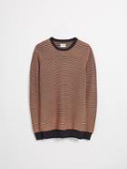 Frank + Oak Ottoman-knit Cotton Crewneck Pullover In Cork And Navy
