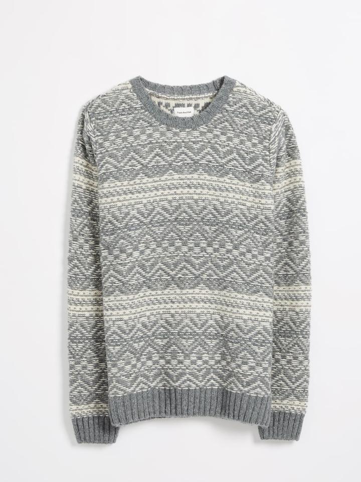 Frank + Oak Reverse Jacquard Fair Isle Sweater - Grey