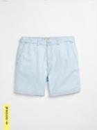 Frank + Oak Atelier Collection: Good Cotton Striped Bleached Denim Shorts In Bleached Blue