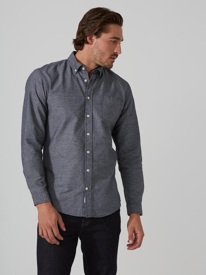 Frank + Oak The Jasper Marled-cotton Oxford Shirt In Peacoat