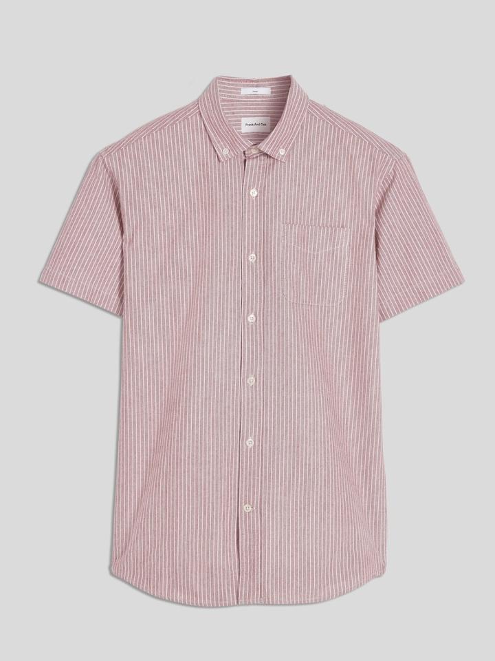 Frank + Oak The Jasper Short-sleeve Striped Oxford Shirt In Red