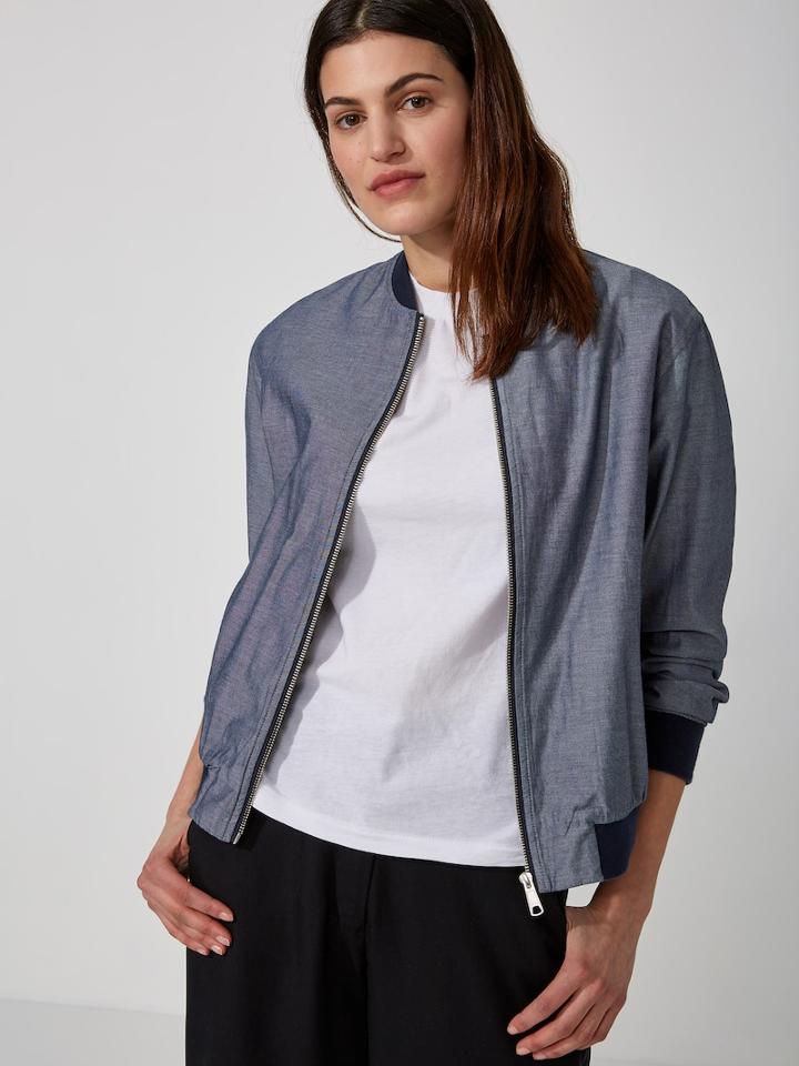 Frank + Oak Chambray Bomber Jacket In Vintage Indigo