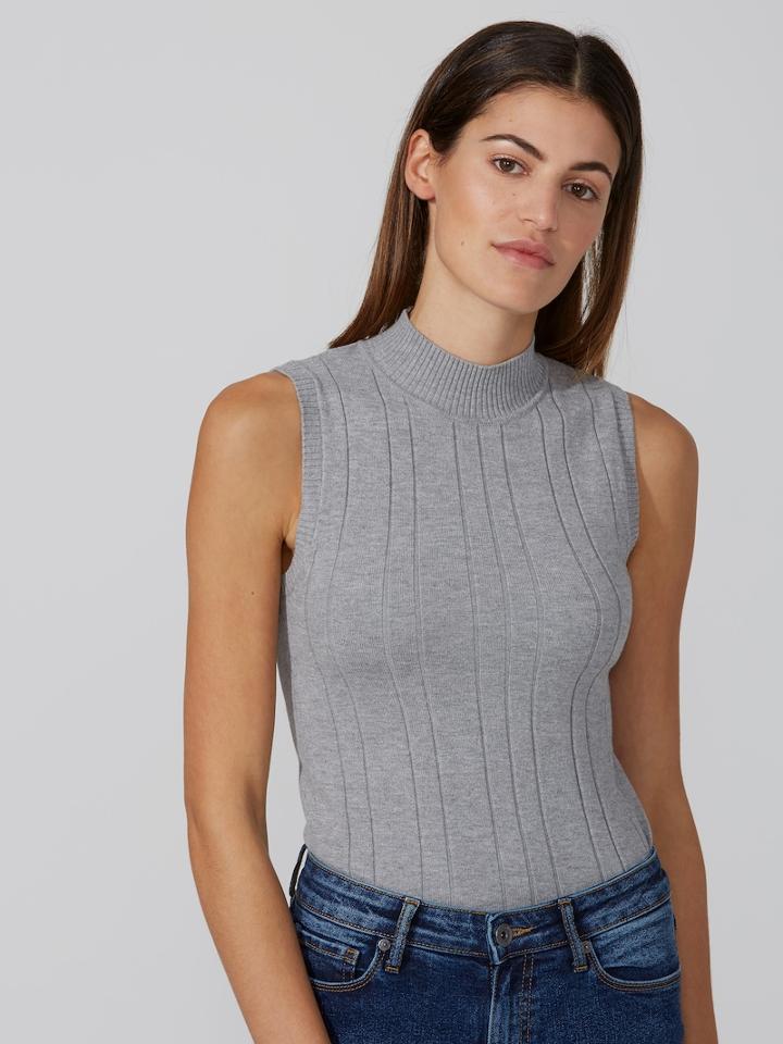 Frank + Oak Cotton-wool Sleeveless Mockneck Sweater In Ash
