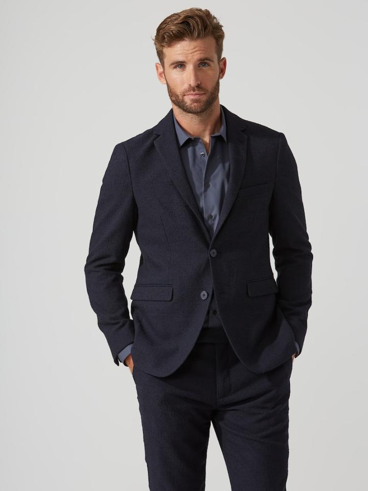 Frank + Oak The Laurier Mixed Media Suit Jacket In Navy