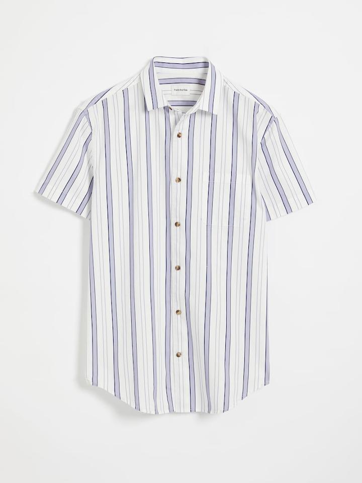 Frank + Oak Short-sleeved Cotton Shirt - Striped Lavender