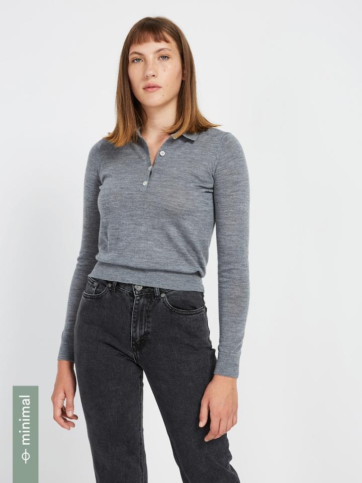 Frank + Oak Machine Washable Merino Polo Sweater In Grey Heather