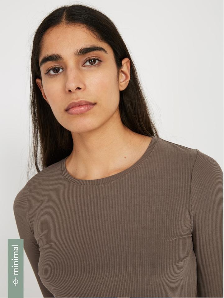 Frank + Oak Long Sleeved Modal-blend Ribbed Tee - Grey Brown