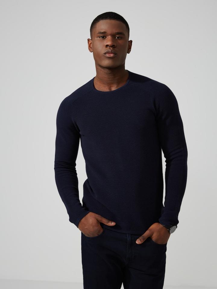 Frank + Oak Easy Wear Ottoman-stitch Cotton Crewneck In True Black