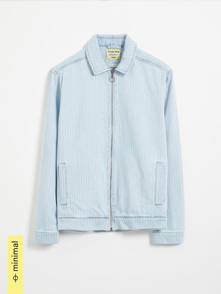 Frank + Oak Atelier Collection: Good Cotton Striped Denim Jacket In Bleached Blue