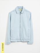 Frank + Oak Atelier Collection: Good Cotton Striped Denim Jacket In Bleached Blue