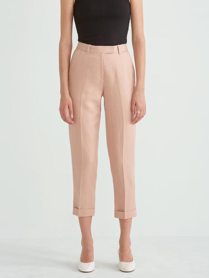 Frank + Oak Big Cuff Linen Blend Trouser In Light Peach Pink