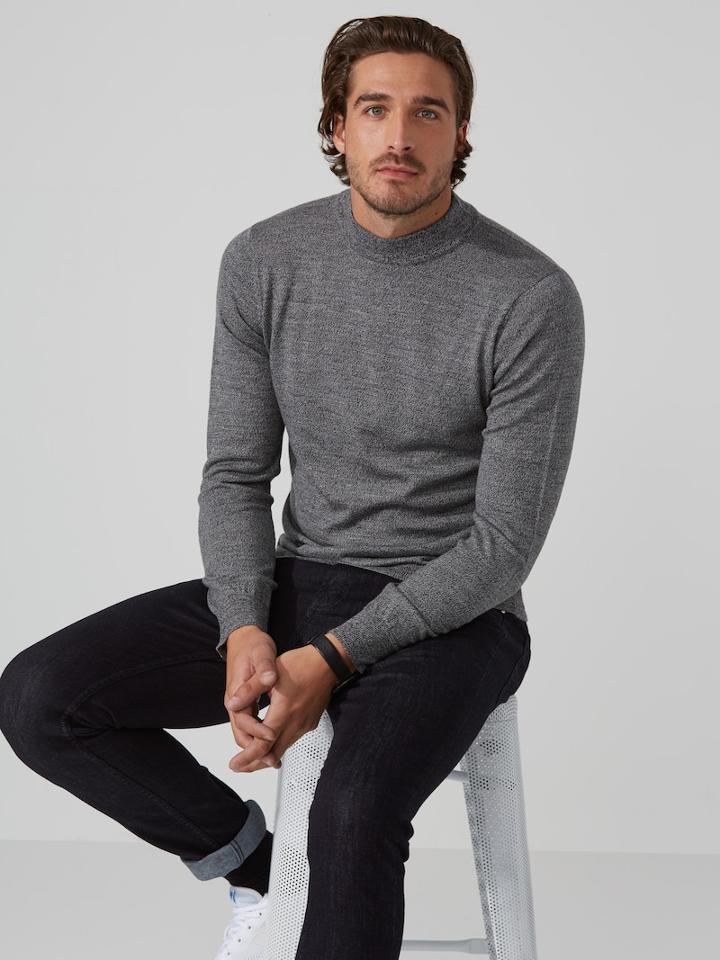 Frank + Oak Machine-washable Mockneck Sweater In Dark Concrete