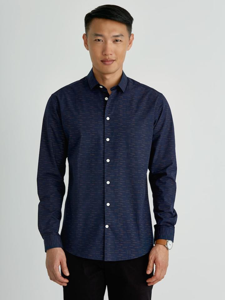 Frank + Oak Multi-line Cotton-poplin Shirt In Navy