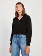 Frank + Oak Off-shoulder Cotton V-neck Sweater In Black