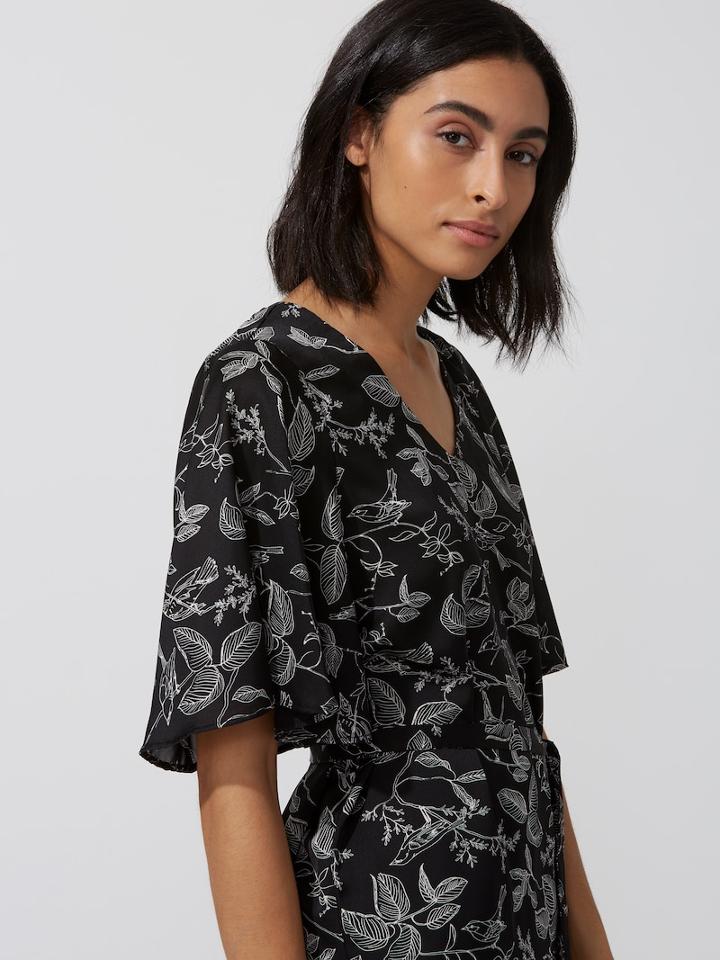 Frank + Oak Printed Satin V-neck Dress In True Black
