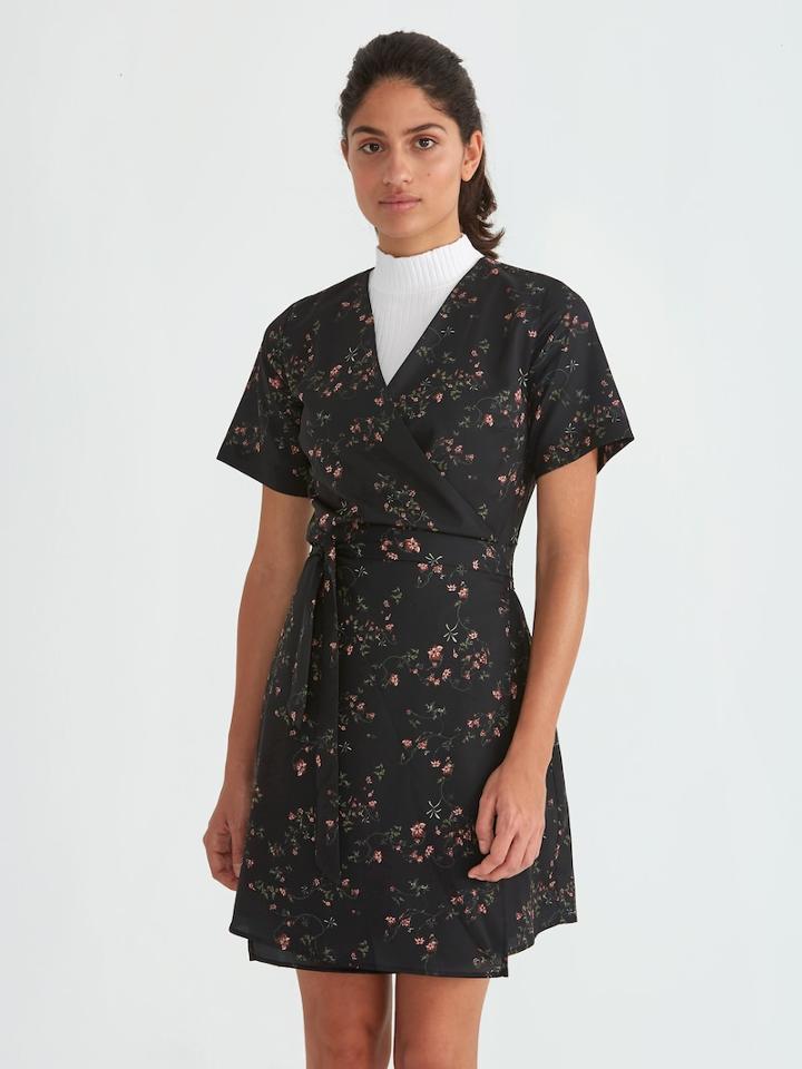 Frank + Oak Printed Wrap Dress In Black Floral