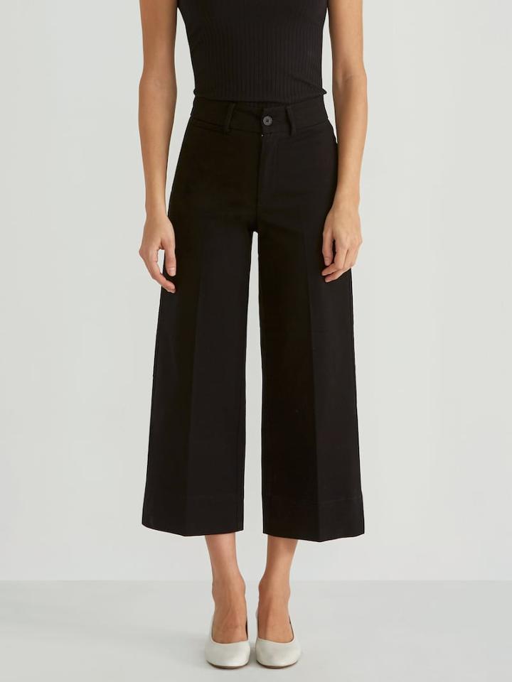 Frank + Oak High Waist Wide Leg Cropped Pant In True Black