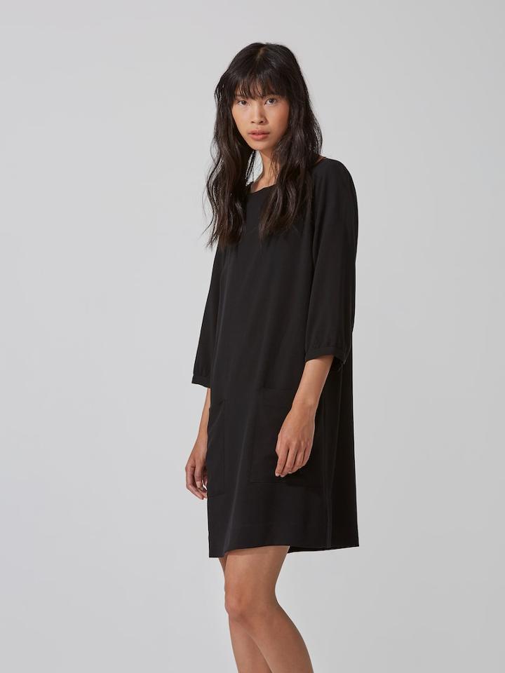 Frank + Oak Gathered Sleeve Dress In Black