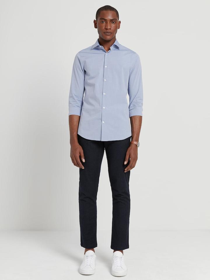 Frank + Oak The Laurier Extra-slim Poplin Shirt In Blue