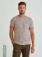 Frank + Oak Organic Cotton Crewneck T-shirt In Striped Cream Tan