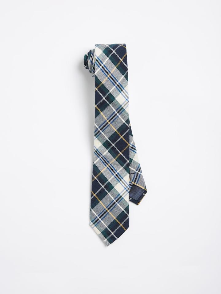 Frank + Oak Cotton Tartan Pattern Slim Tie - Navy/white