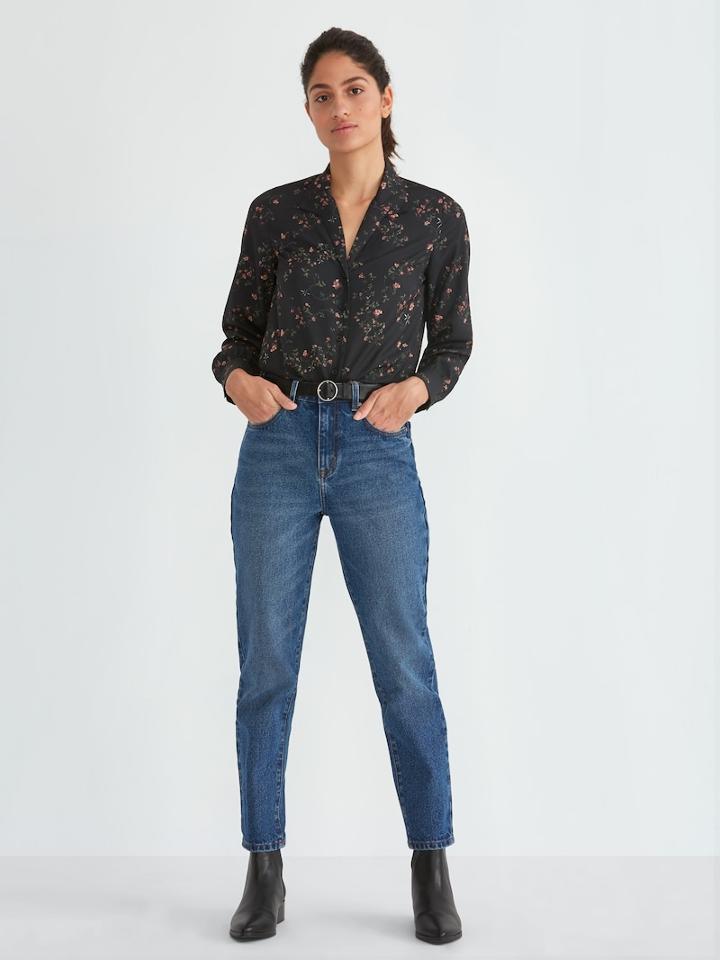 Frank + Oak Printed Gathered Sleeve Blouse In Black