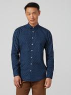 Frank + Oak V-print Cotton-poplin Shirt In Navy